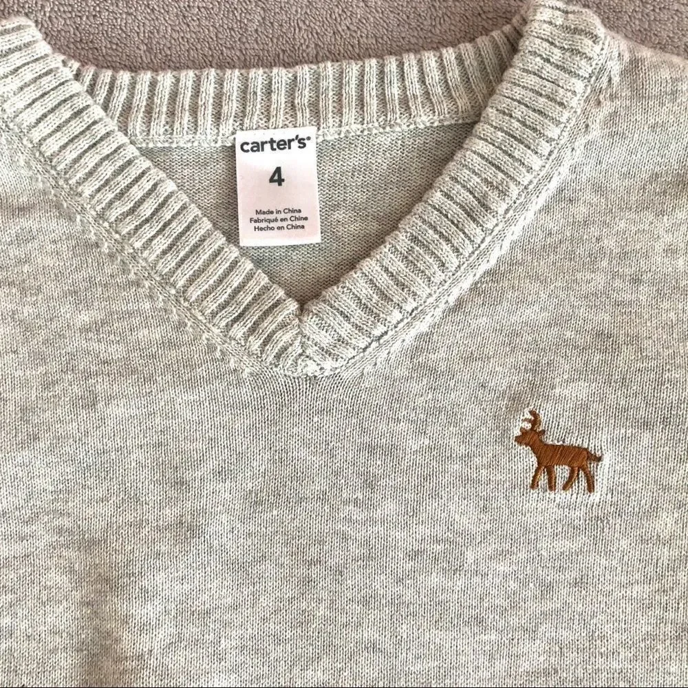 Carter’s Boys Lt Heather Gray Cotton Vneck sweater